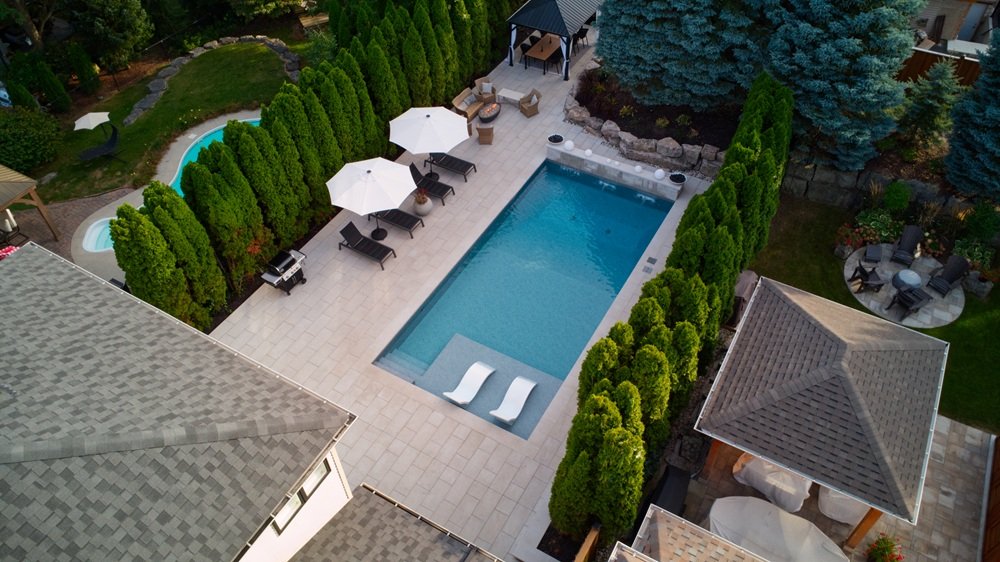 Burlington Interlock backyard pool install
